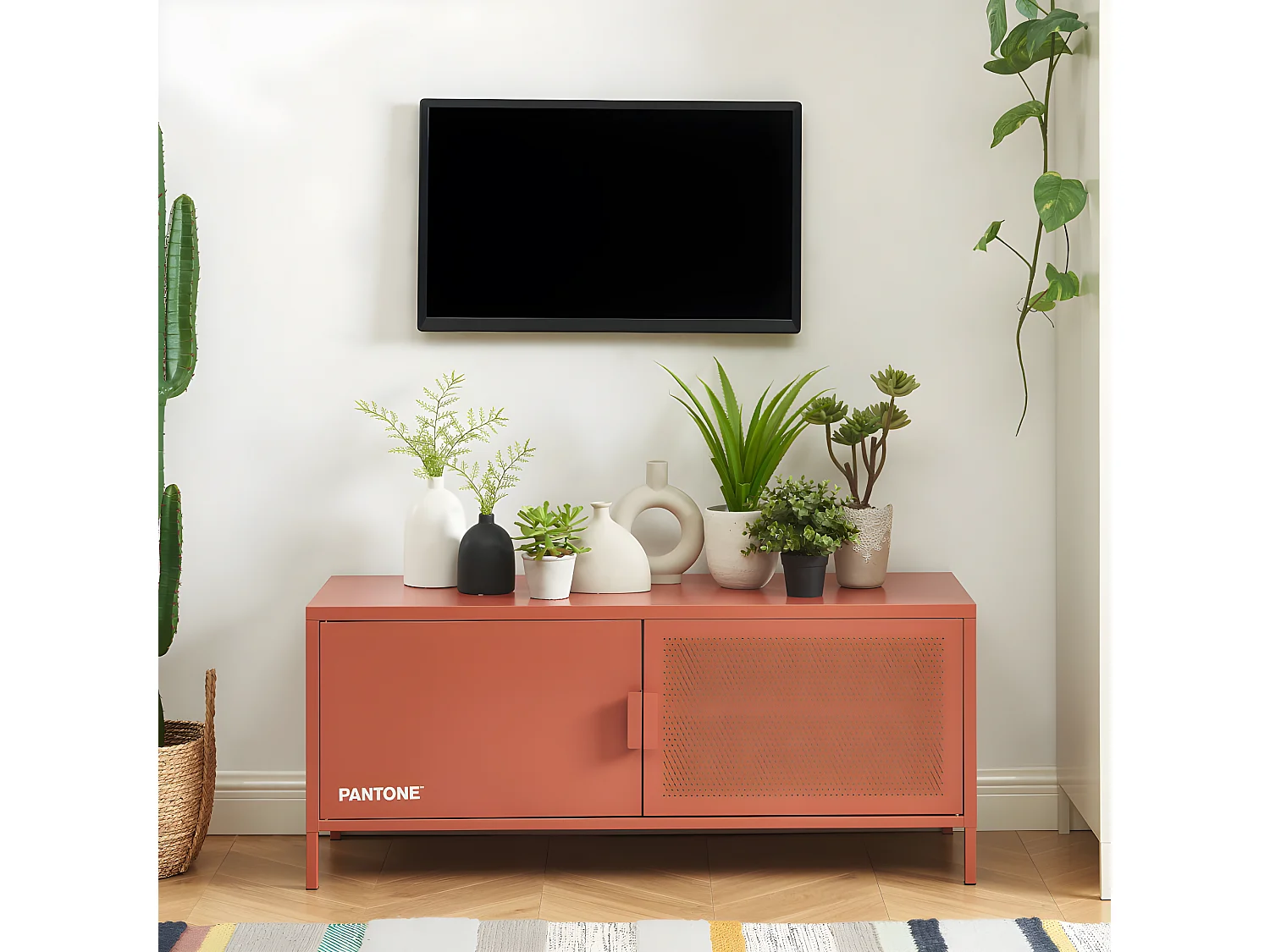 Nino - Meuble TV 2 portes en métal PANTONE L120cm - Terracotta