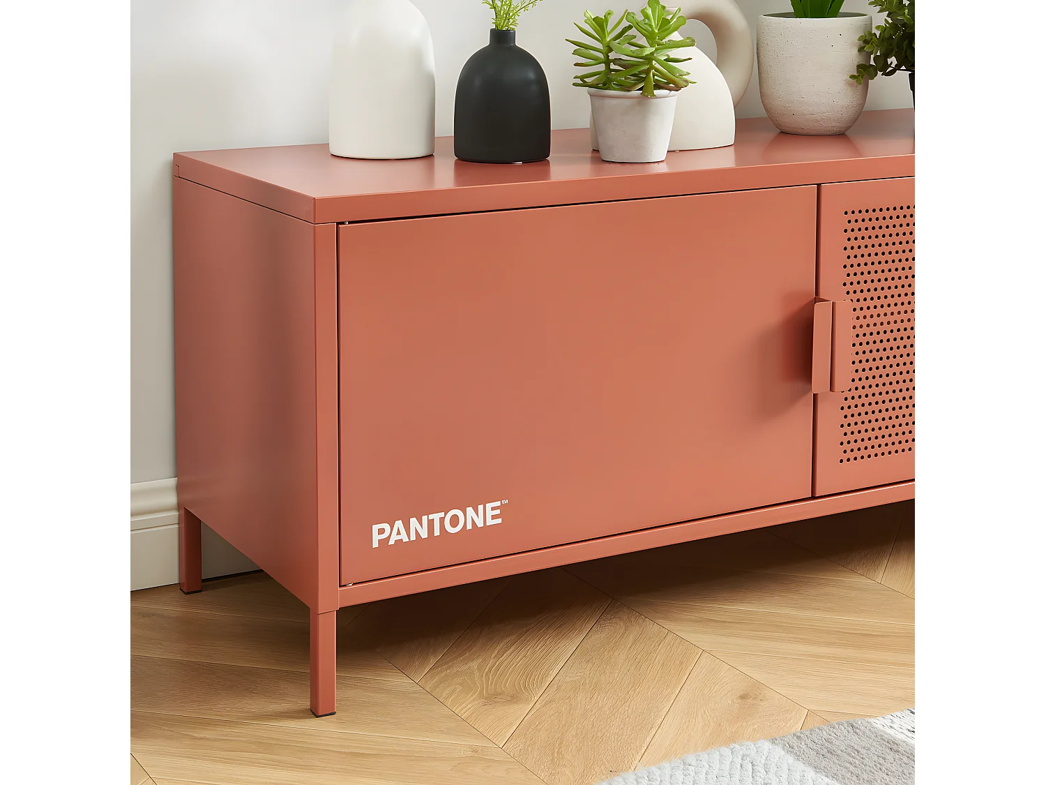 Nino - Meuble TV 2 portes en métal PANTONE L120cm - Terracotta