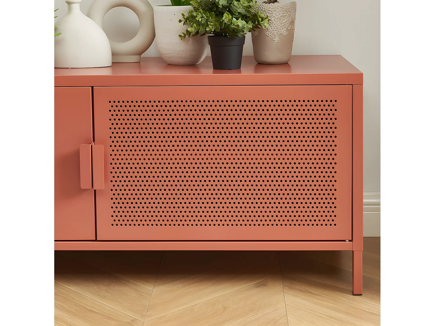 Nino - Meuble TV 2 portes en métal PANTONE L120cm - Terracotta