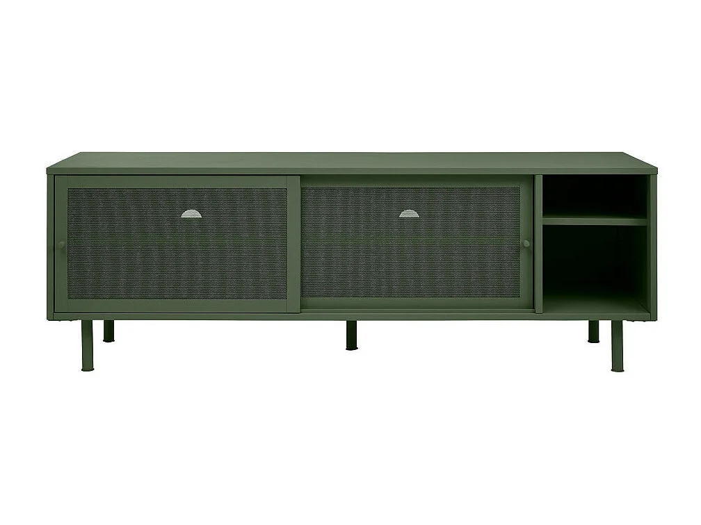 Kiso - Meuble TV 2 portes, 2 niches en métal L160cm - Vert olive