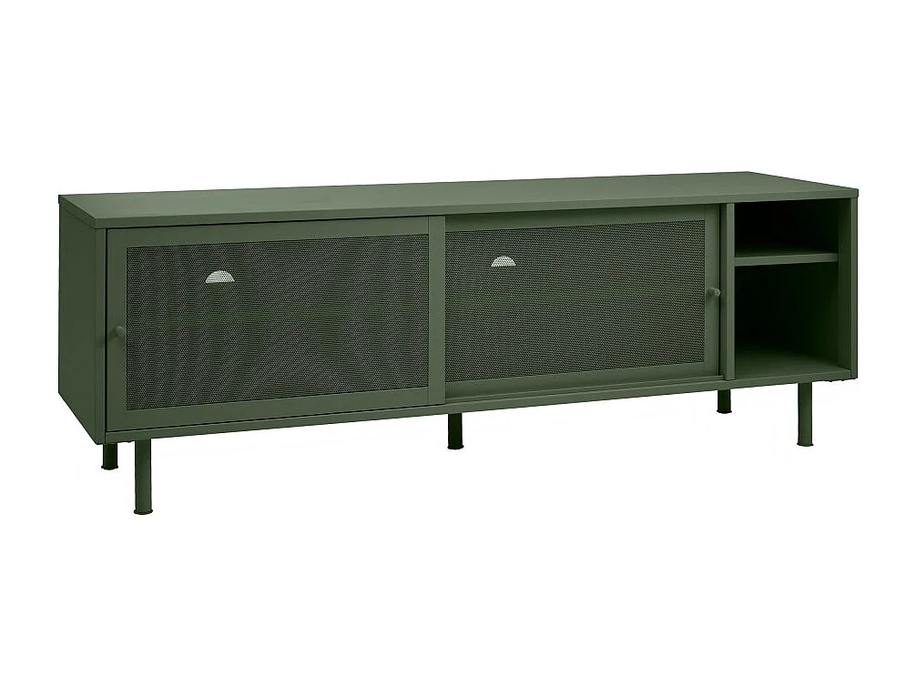 Kiso - Meuble TV 2 portes, 2 niches en métal L160cm - Vert olive