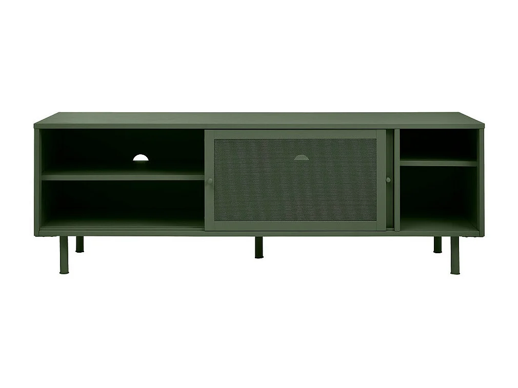 Kiso - Meuble TV 2 portes, 2 niches en métal L160cm - Vert olive