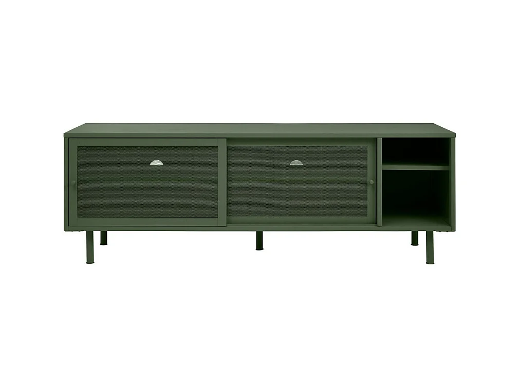 Kiso - Meuble TV 2 portes, 2 niches en métal L160cm - Vert olive