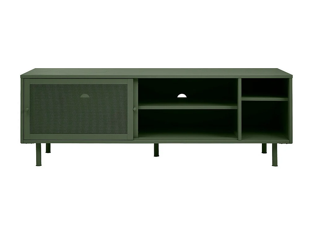 Kiso - Meuble TV 2 portes, 2 niches en métal L160cm - Vert olive