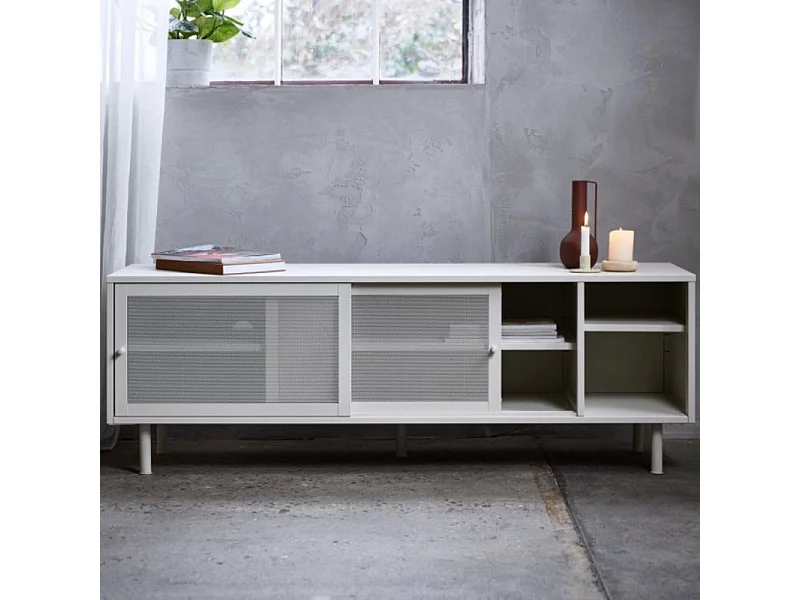 Kiso - Meuble TV 2 portes, 2 niches en métal L160cm - Vert olive