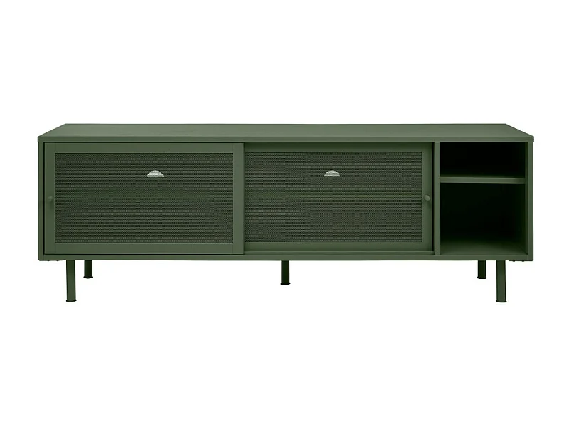 Kiso - Meuble TV 2 portes, 2 niches en métal L160cm - Vert olive