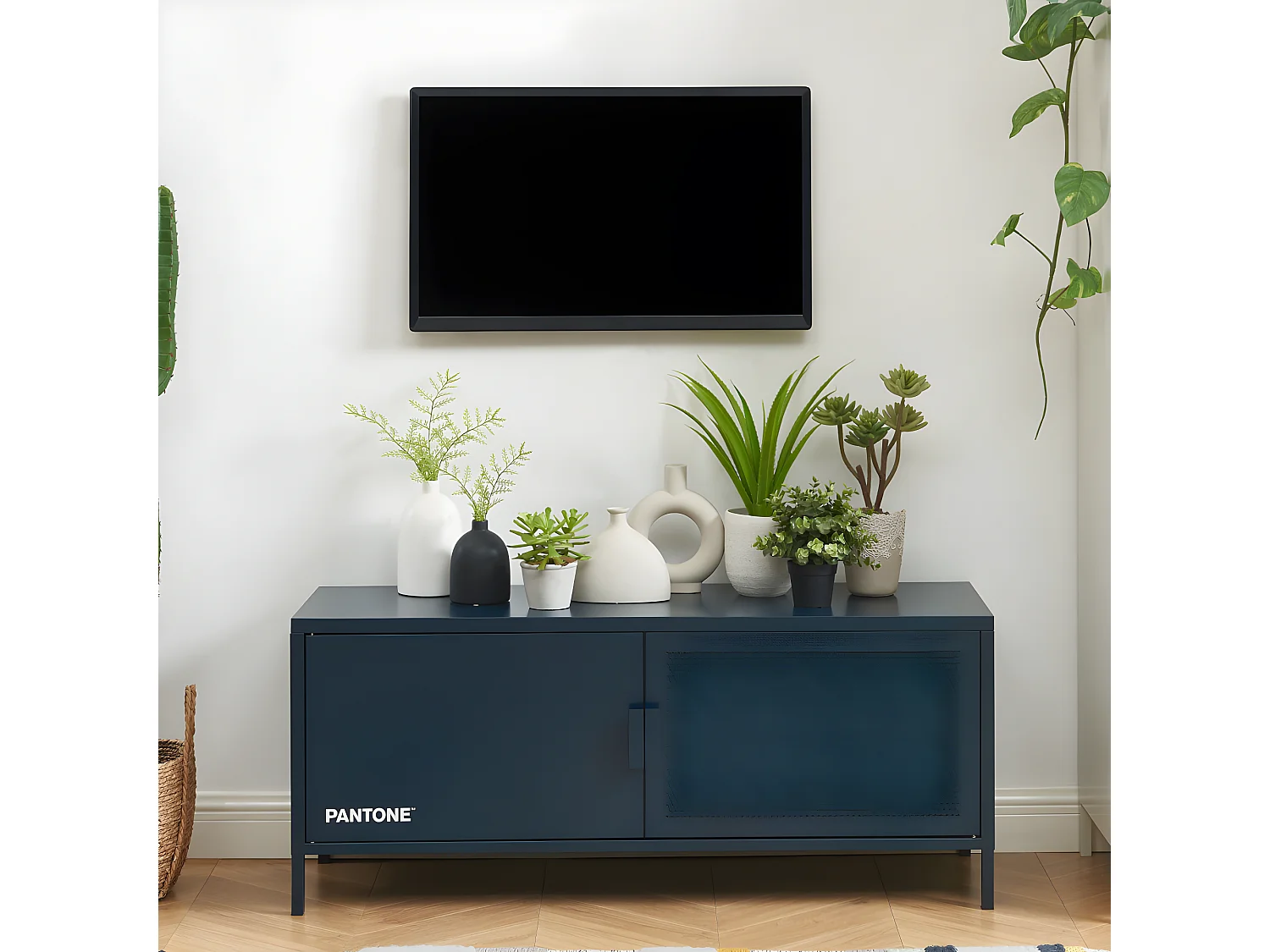 Nino - Meuble TV 2 portes en métal PANTONE L120cm - Bleu nuit