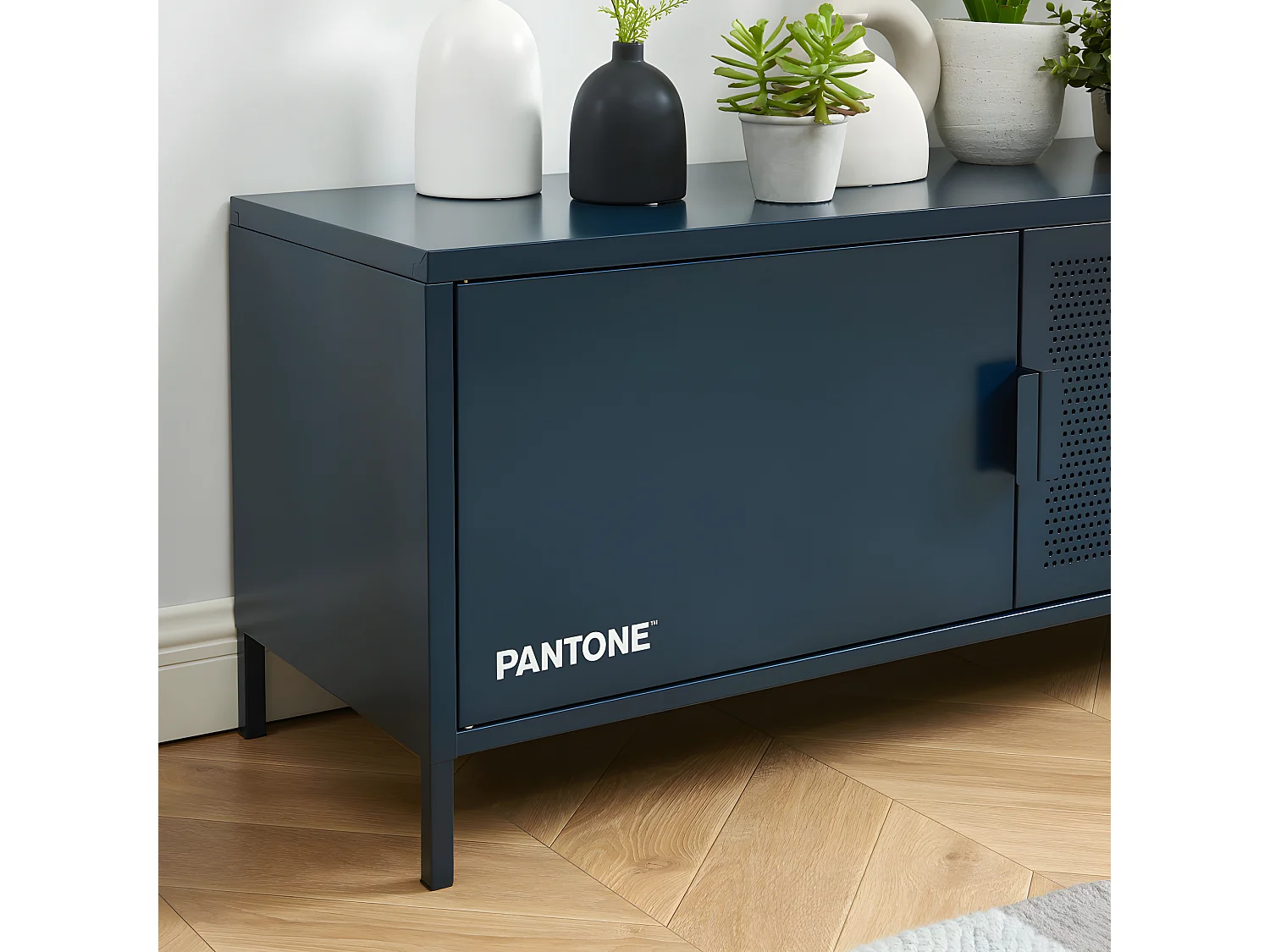 Nino - Meuble TV 2 portes en métal PANTONE L120cm - Bleu nuit