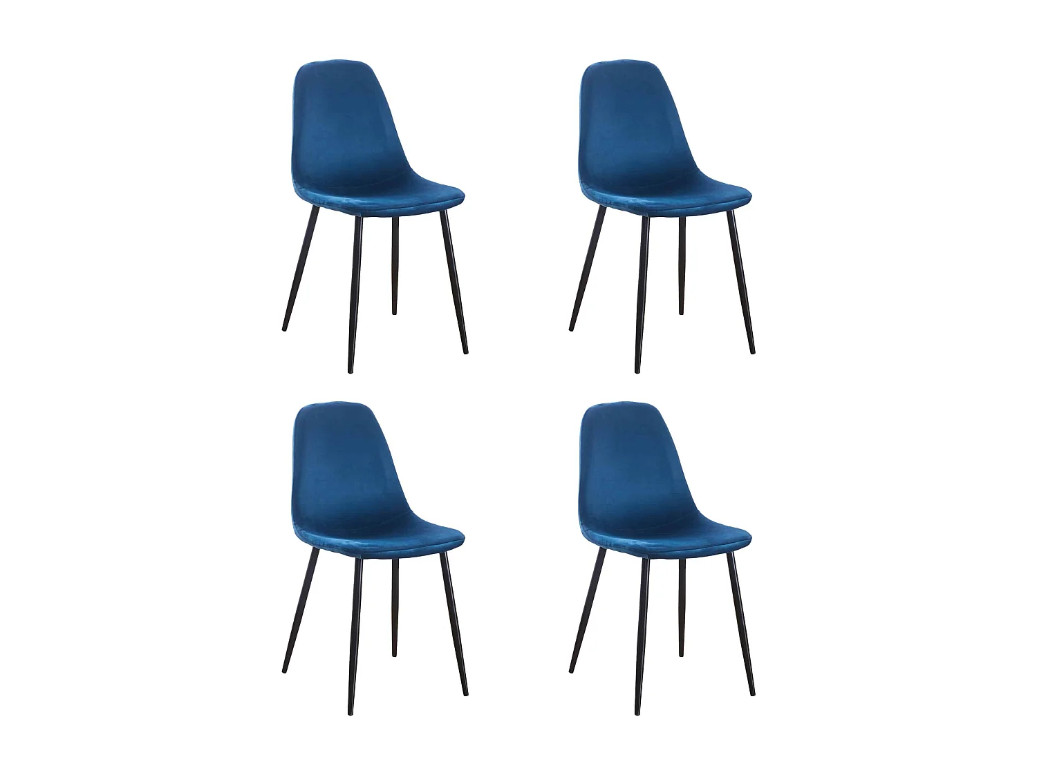Lot de 4 chaises scandinaves confortables en velours et métal - Bleu