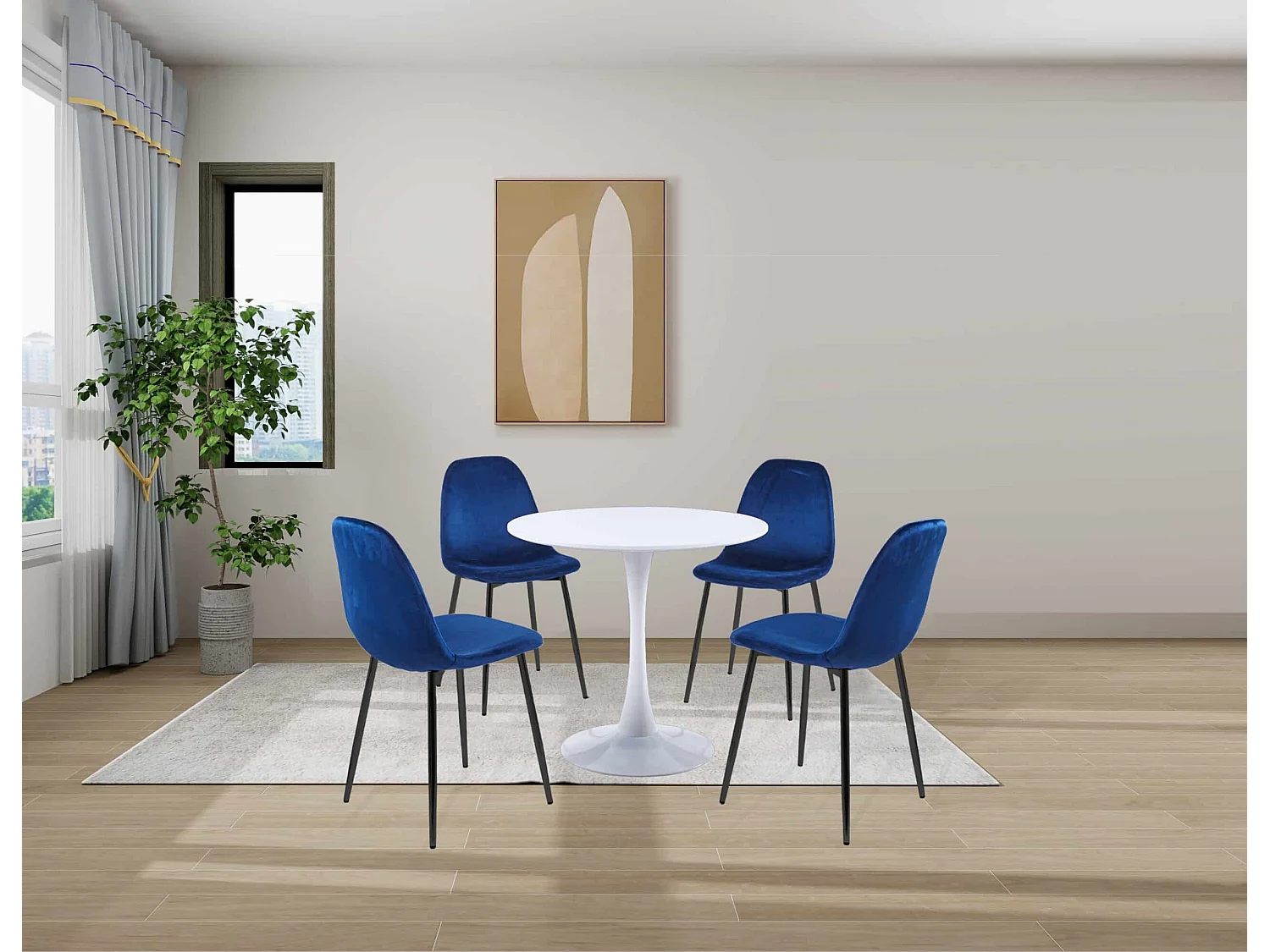 Lot de 4 chaises scandinaves confortables en velours et métal - Bleu