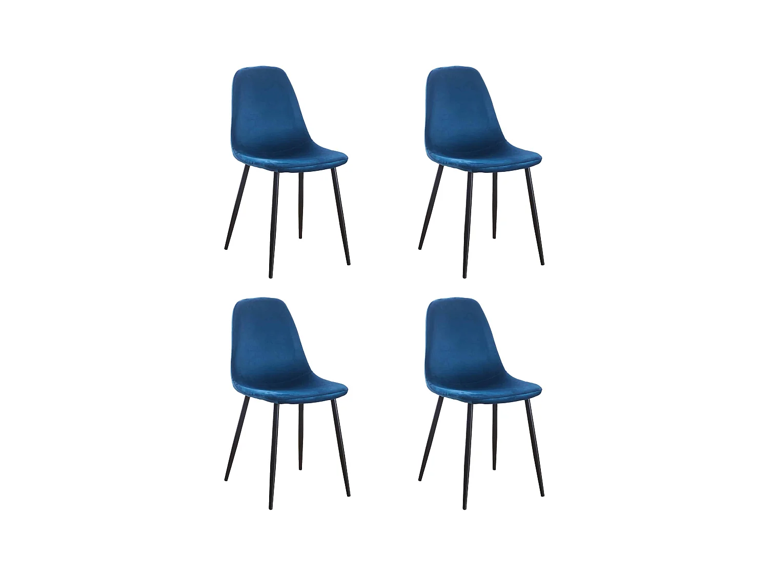 Lot de 4 chaises scandinaves confortables en velours et métal - Bleu