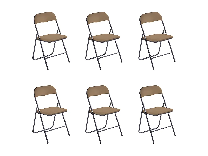 Lot de 6 chaises pliantes confortables en velours et métal - Marron