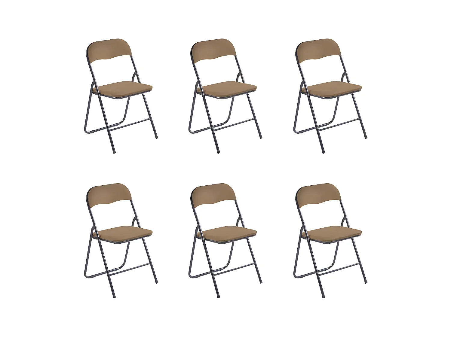 Lot de 6 chaises pliantes confortables en velours et métal - Marron