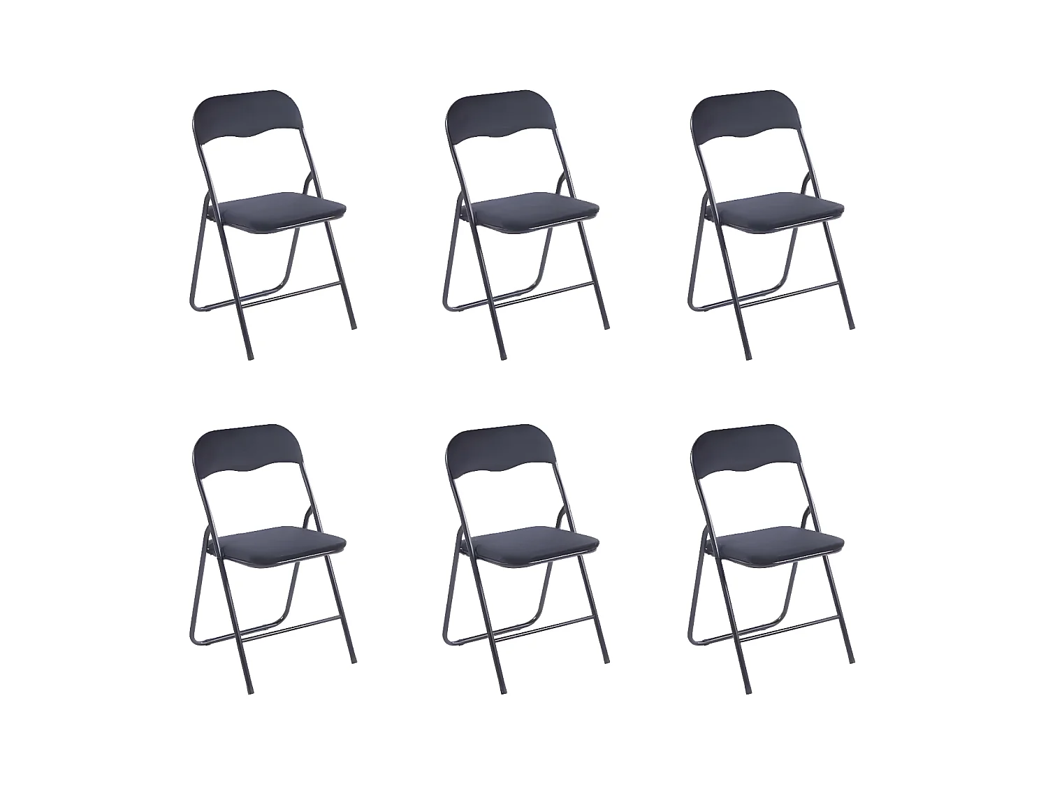 Lot de 6 chaises pliantes confortables en velours et métal - Noir