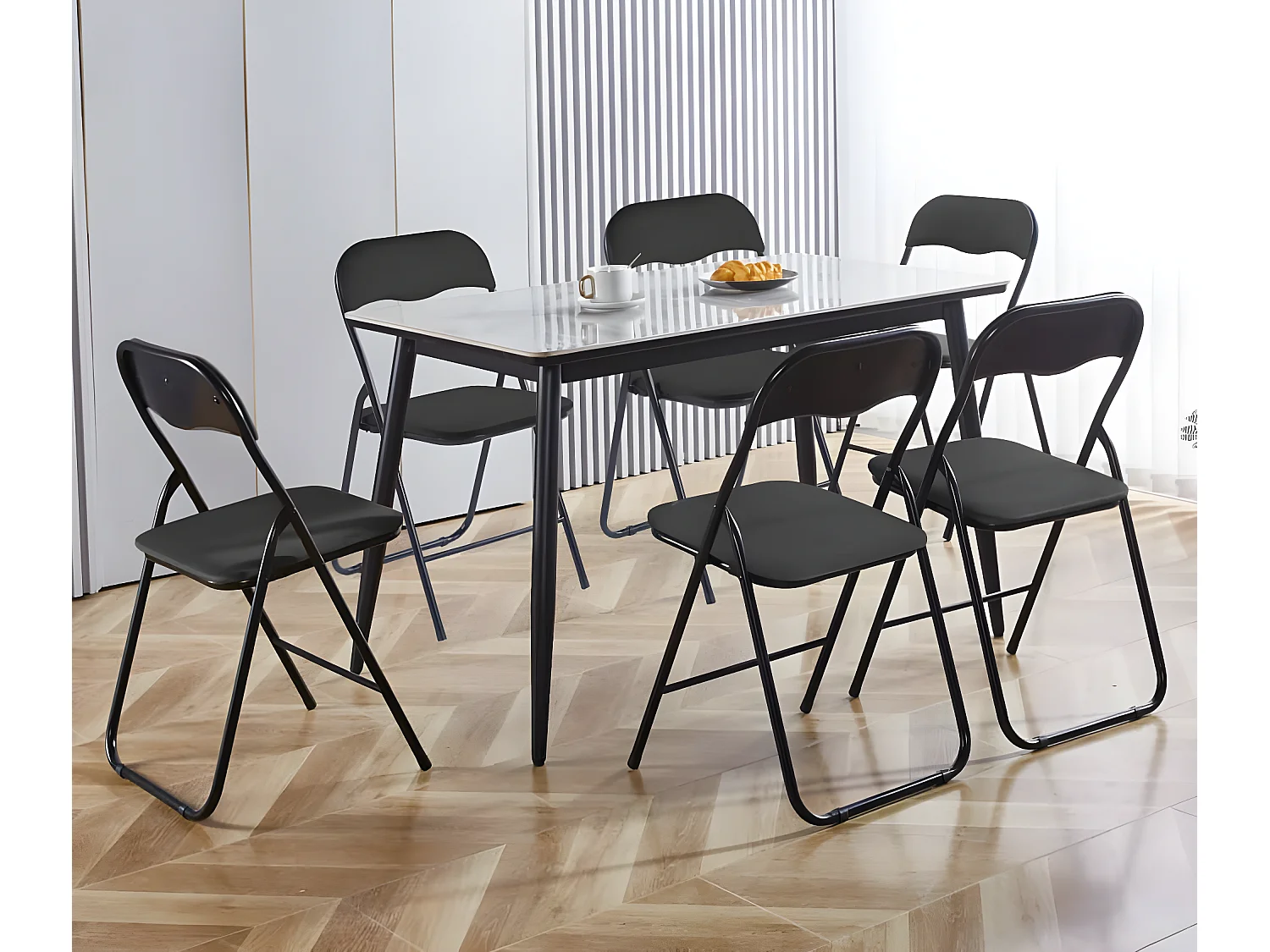 Lot de 6 chaises pliantes confortables en velours et métal - Noir