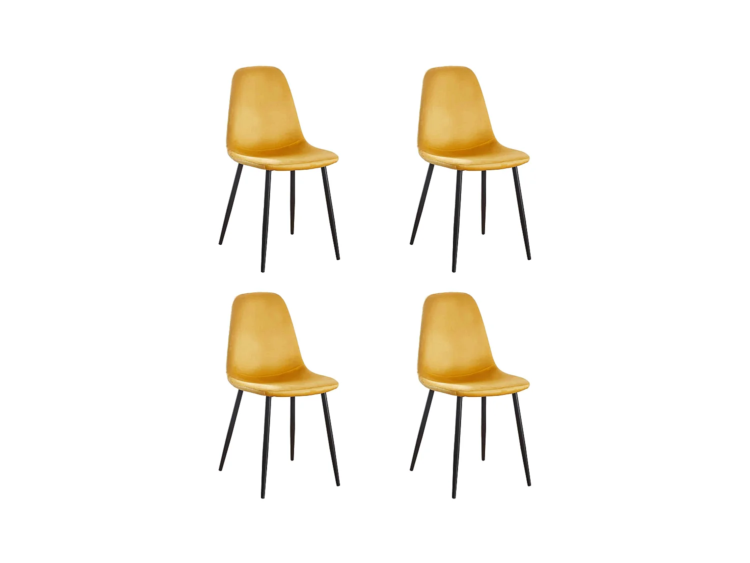 Lot de 4 chaises scandinaves confortables en velours et métal - Jaune