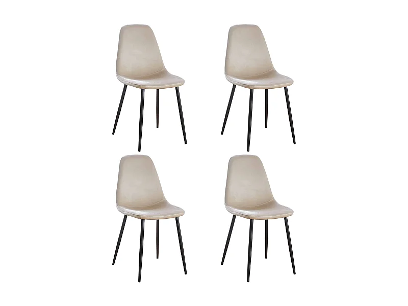 Lot de 4 chaises scandinaves confortables en velours et métal - Beige