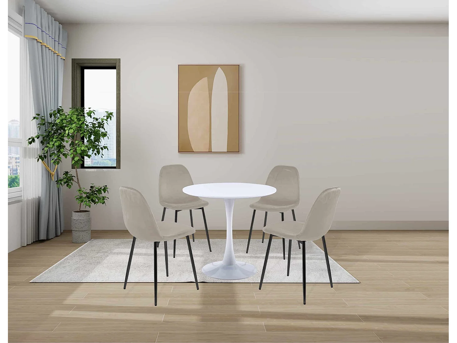 Lot de 4 chaises scandinaves confortables en velours et métal - Beige