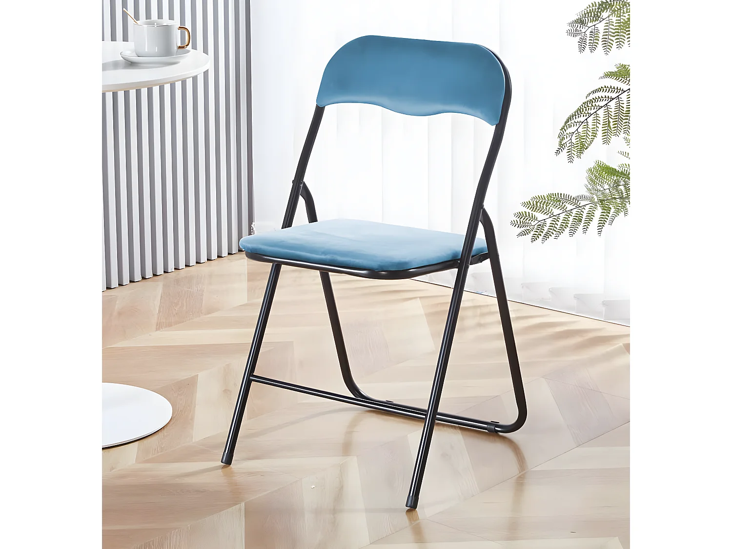 Lot de 6 chaises pliantes confortables en velours et métal - Bleu