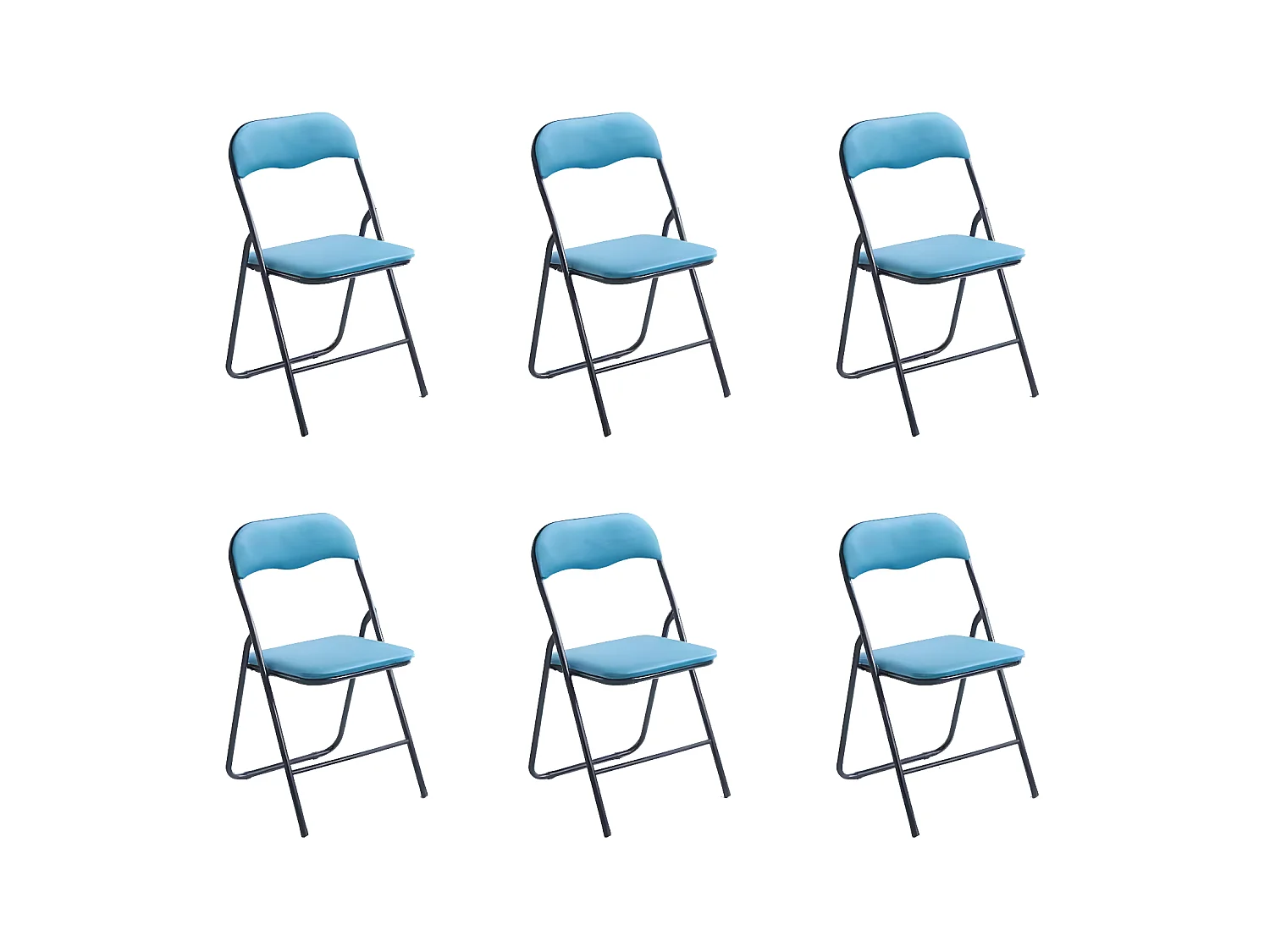 Lot de 6 chaises pliantes confortables en velours et métal - Bleu