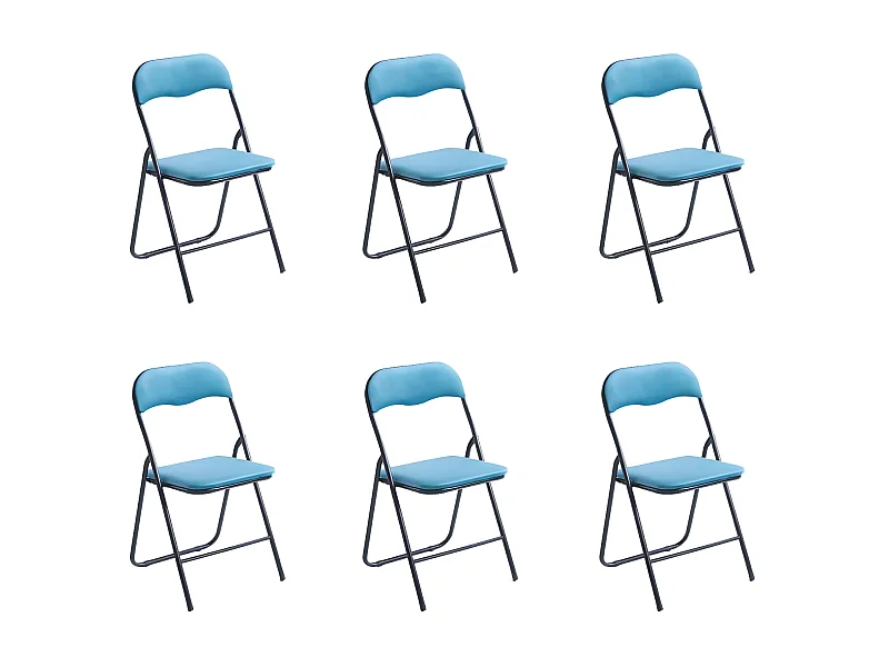Lot de 6 chaises pliantes confortables en velours et métal - Bleu