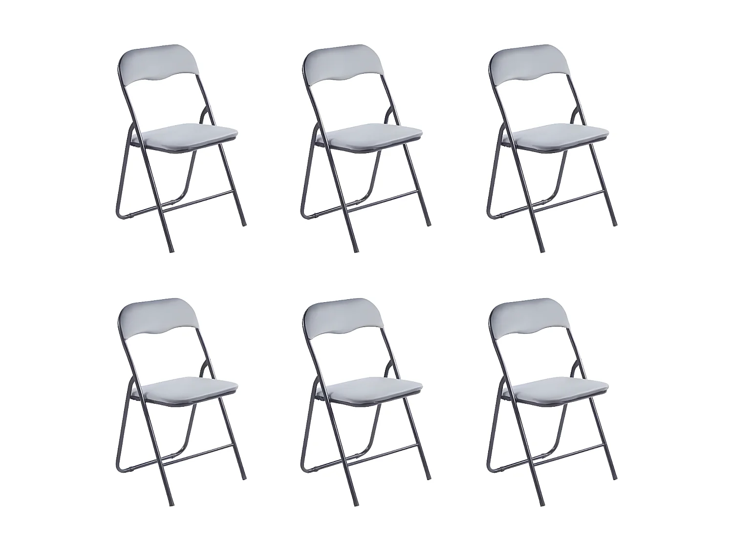 Lot de 6 chaises pliantes confortables en velours et métal - Gris