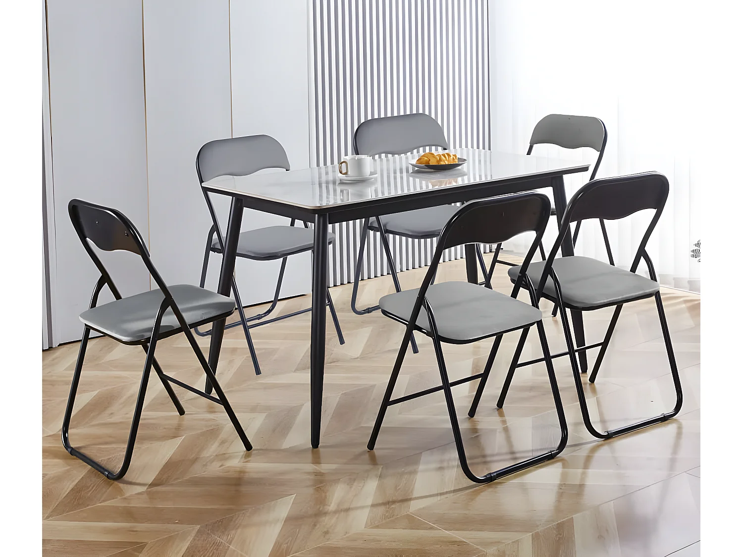 Lot de 6 chaises pliantes confortables en velours et métal - Gris