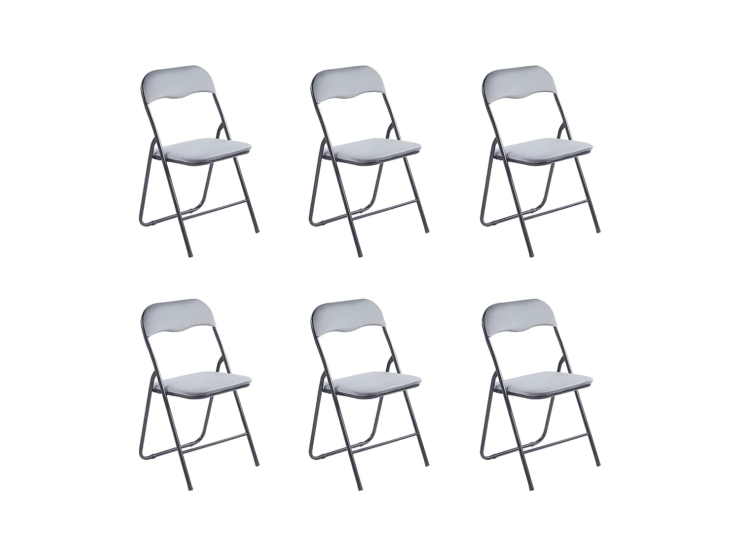 Lot de 6 chaises pliantes confortables en velours et métal - Gris