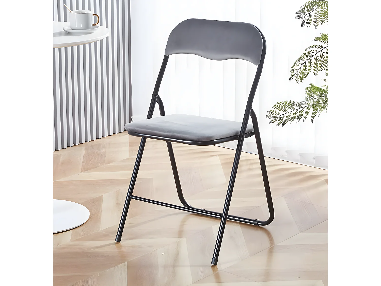 Lot de 6 chaises pliantes confortables en velours et métal - Gris