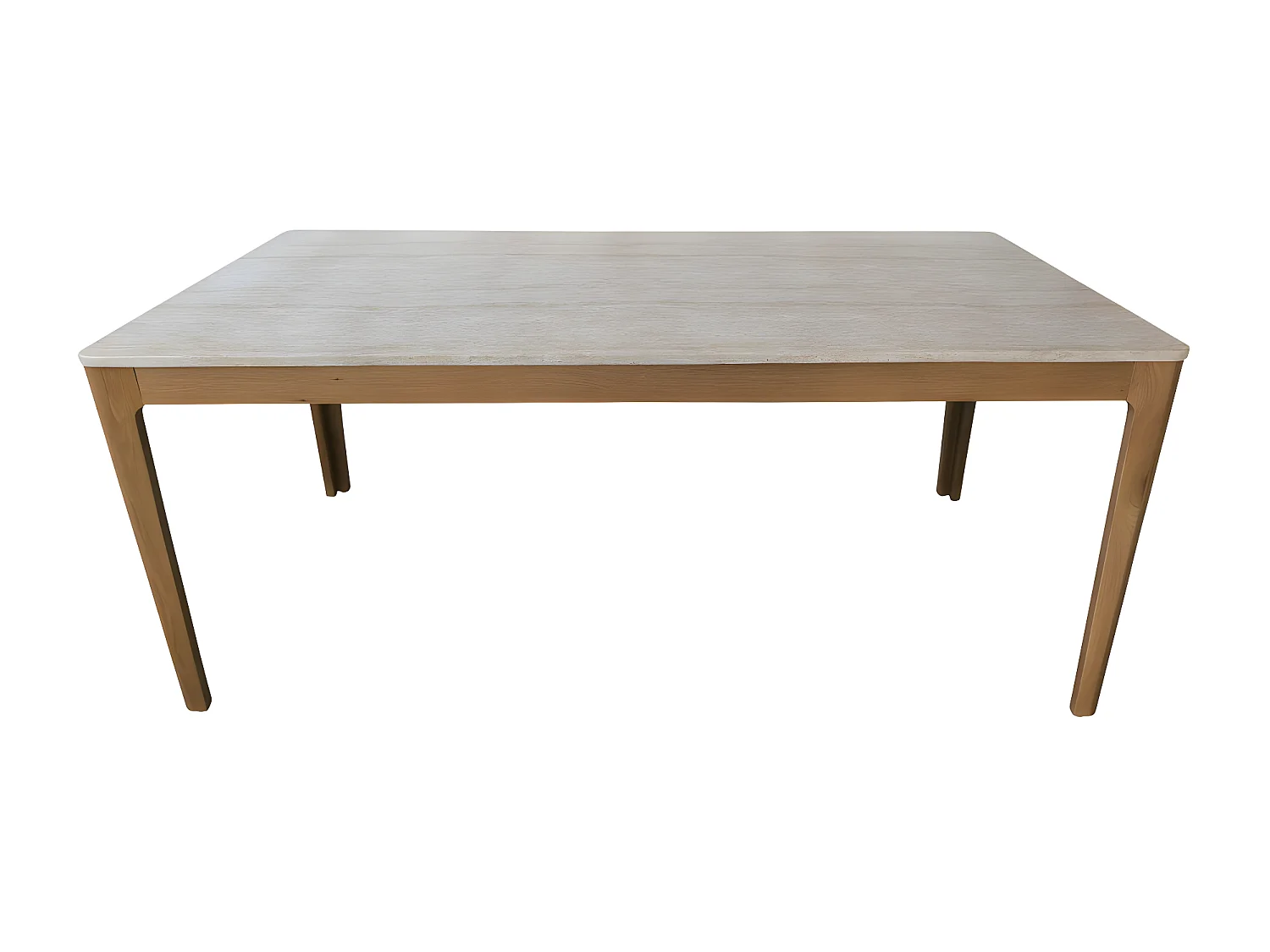 Kielce - Table à manger 8 personnes effet travertin et bois - Beige