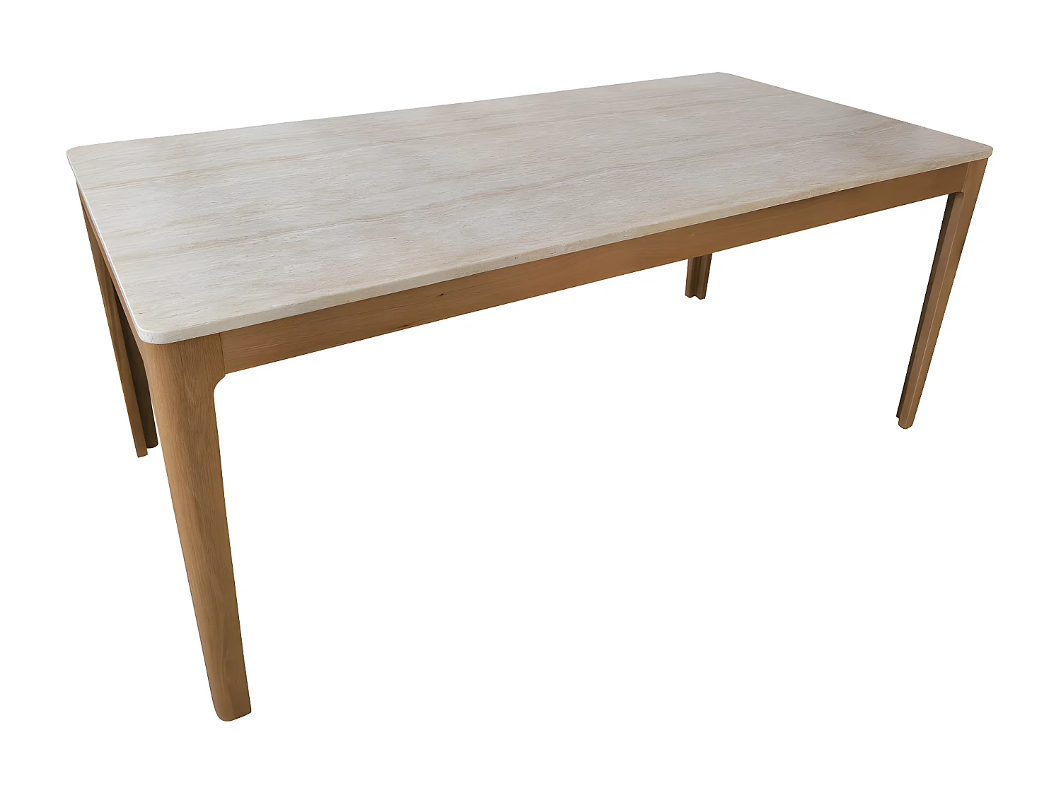 Kielce - Table à manger 8 personnes effet travertin et bois - Beige