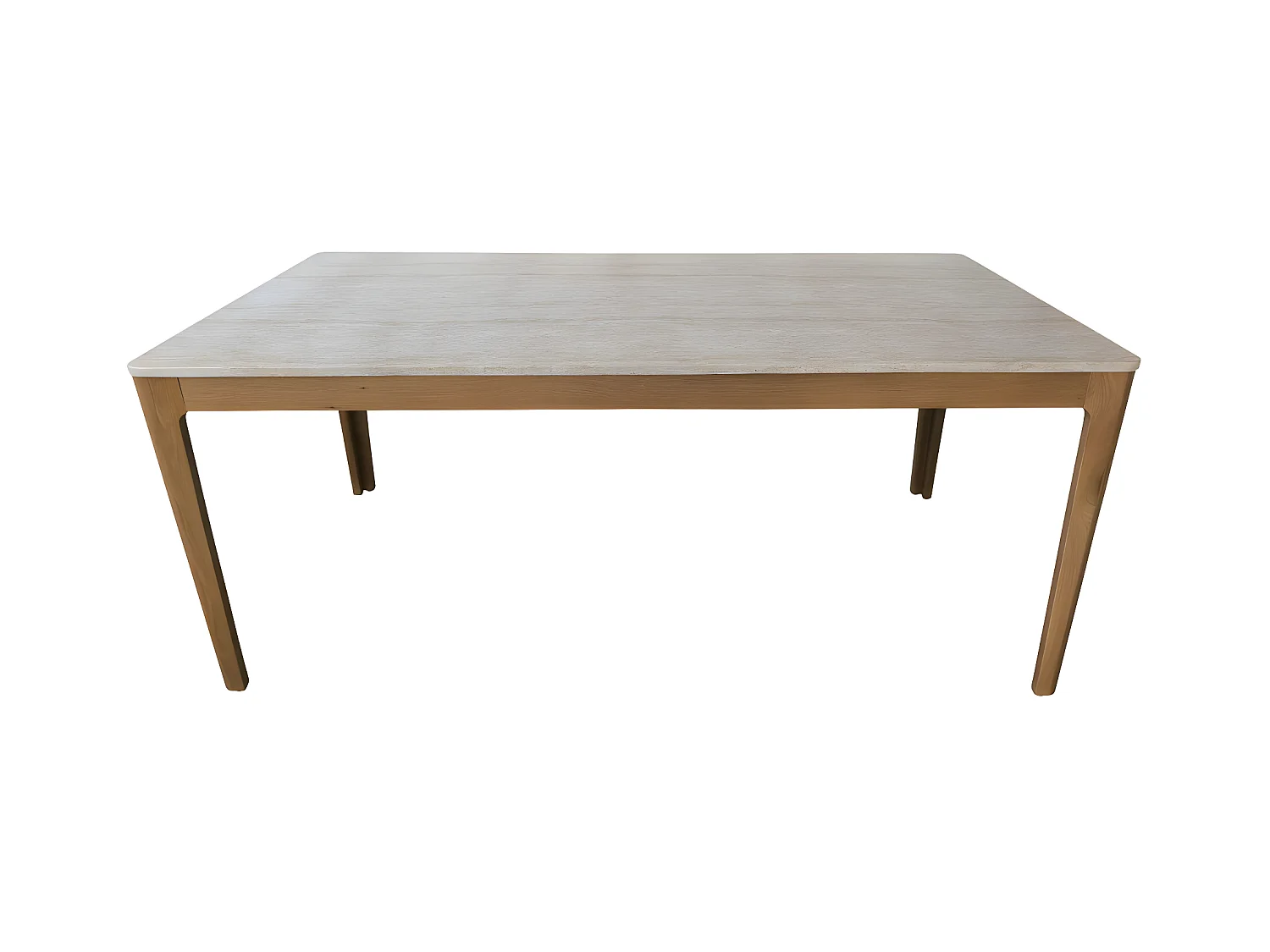 Kielce - Table à manger 8 personnes effet travertin et bois - Beige