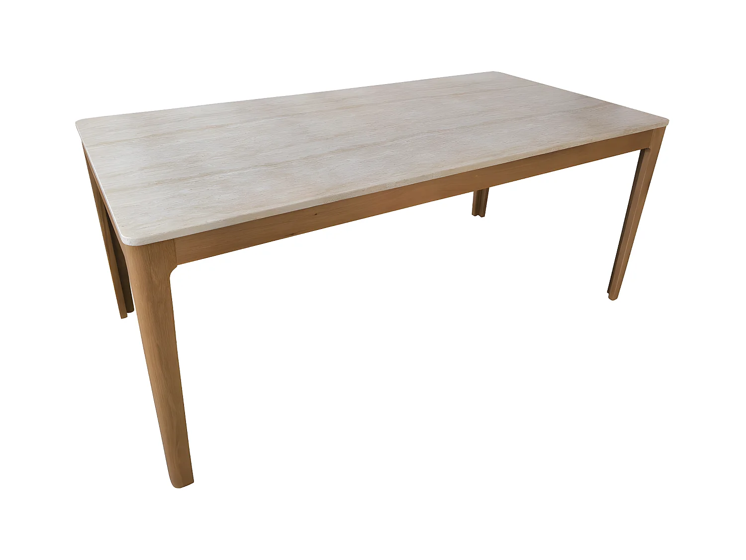 Kielce - Table à manger 8 personnes effet travertin et bois - Beige