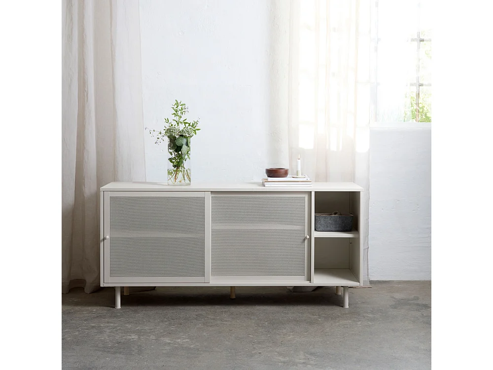 Kiso - Buffet 2 portes, 2 niches en métal L160cm - Grège