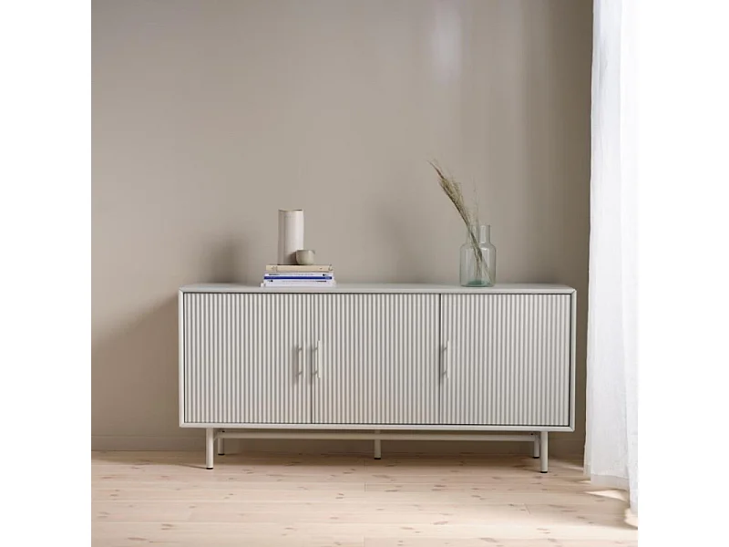 Jura - Buffet 3 portes en bois et métal L160cm - Grège