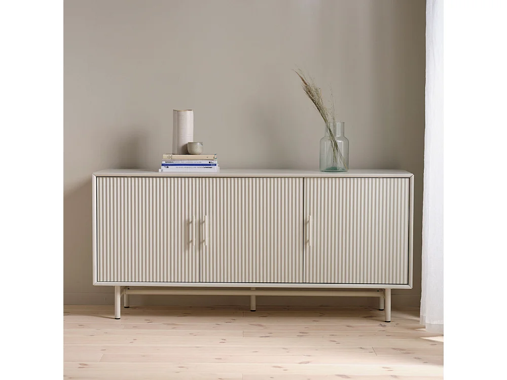 Jura - Buffet 3 portes en bois et métal L160cm - Grège