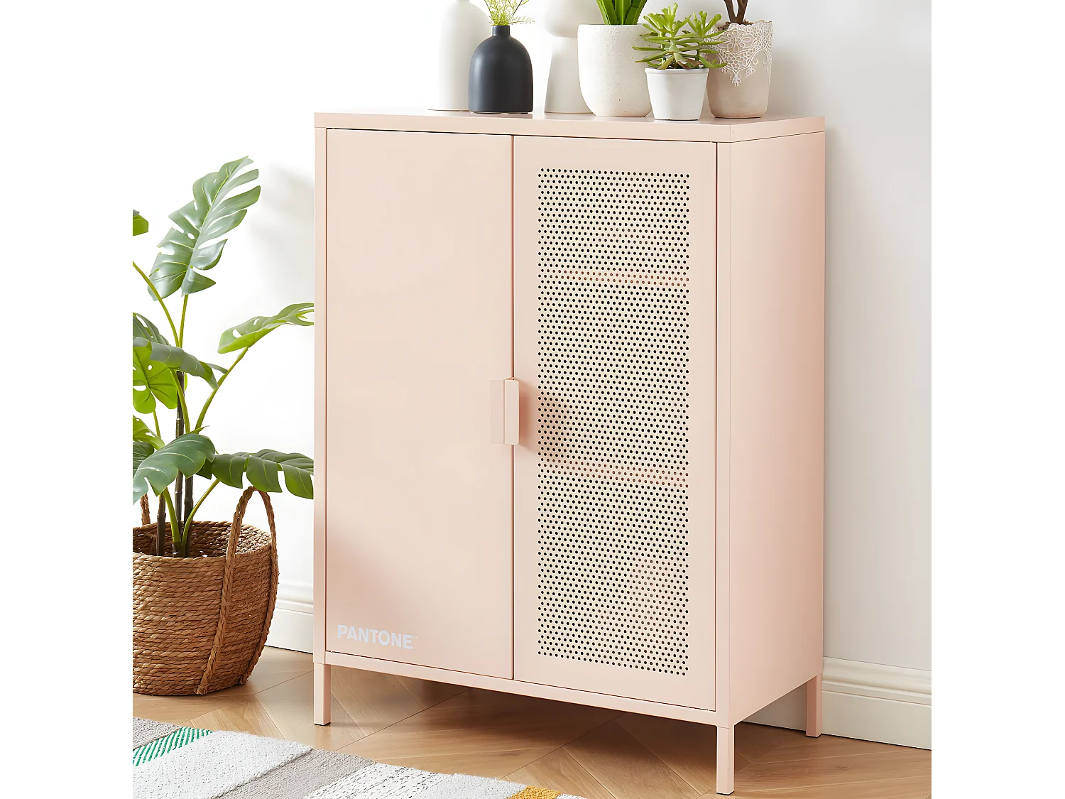 Nino - Buffet haut 2 portes en métal PANTONE H100cm - Rose blush