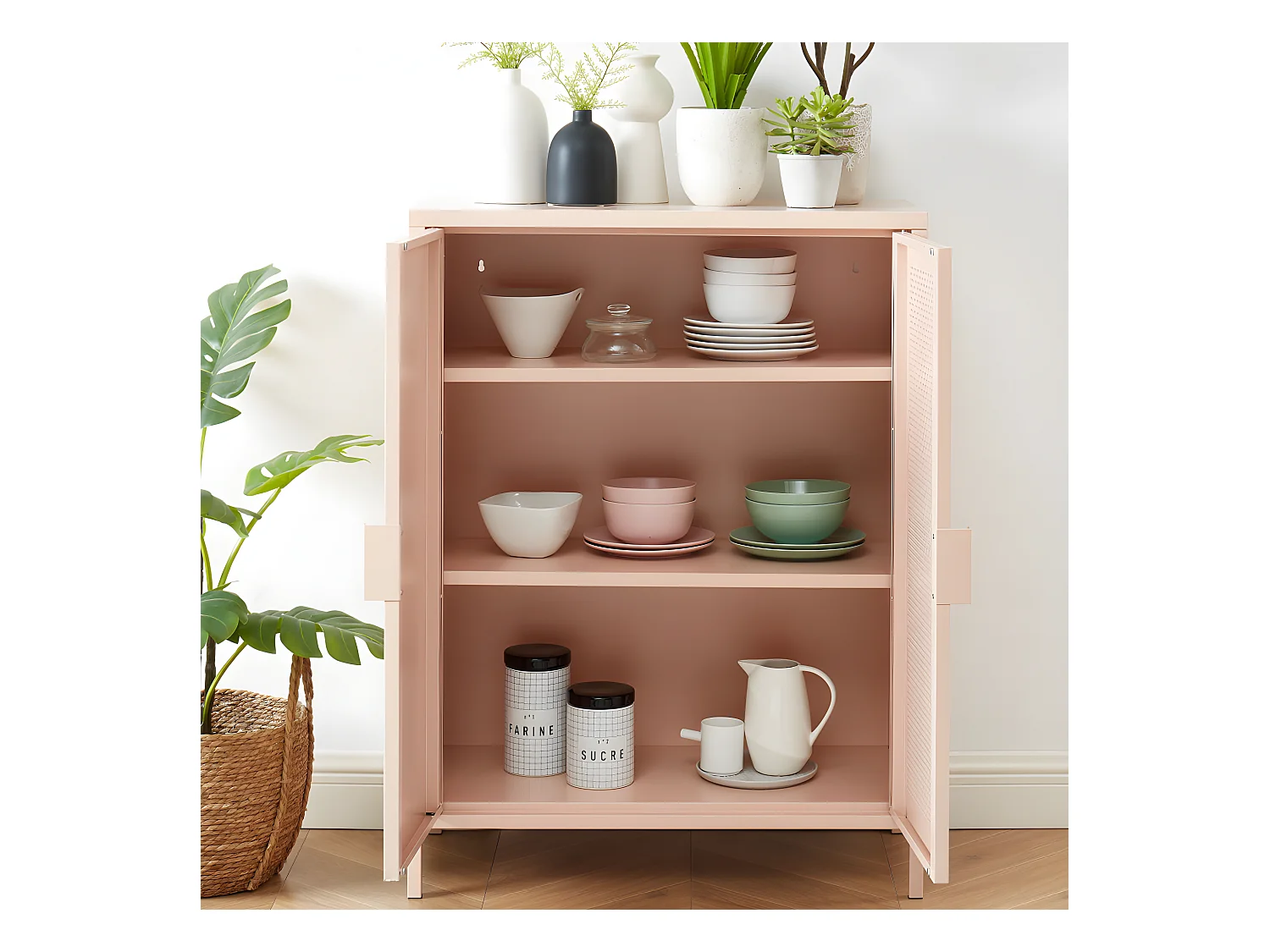 Nino - Buffet haut 2 portes en métal PANTONE H100cm - Rose blush
