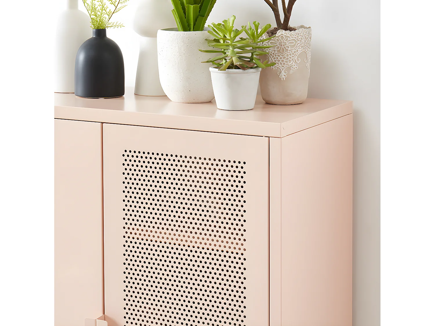 Nino - Buffet haut 2 portes en métal PANTONE H100cm - Rose blush