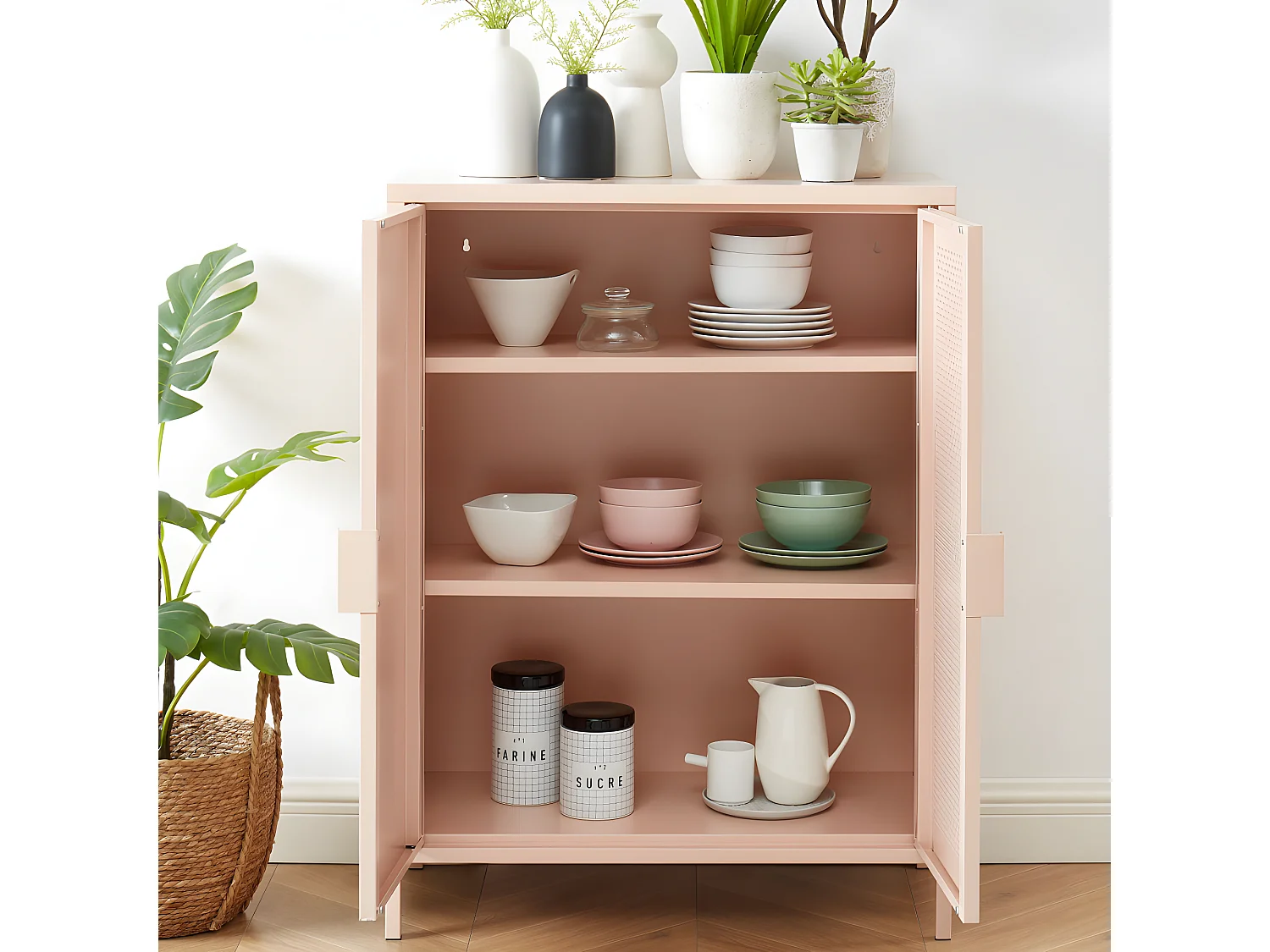 Nino - Buffet haut 2 portes en métal PANTONE H100cm - Rose blush