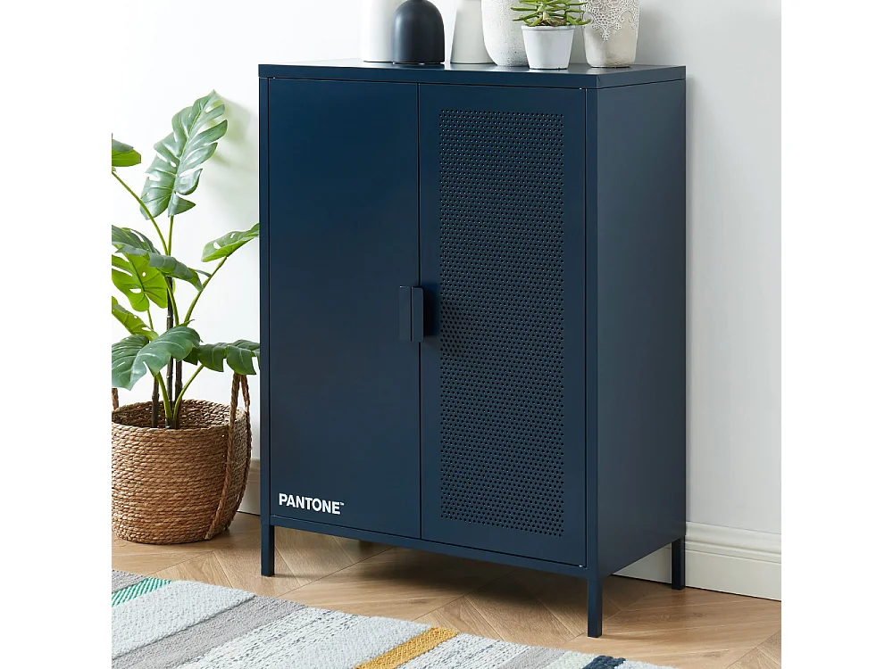 Nino - Buffet haut 2 portes en métal PANTONE H100cm - Bleu nuit