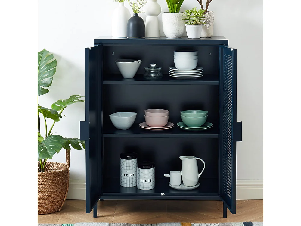 Nino - Buffet haut 2 portes en métal PANTONE H100cm - Bleu nuit