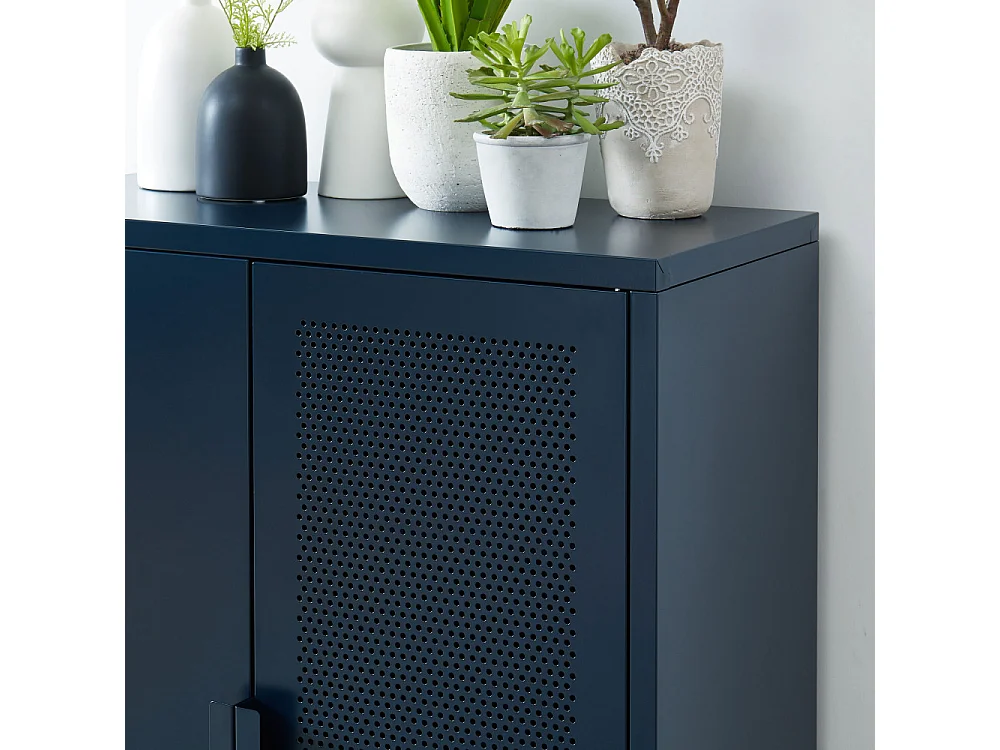 Nino - Buffet haut 2 portes en métal PANTONE H100cm - Bleu nuit