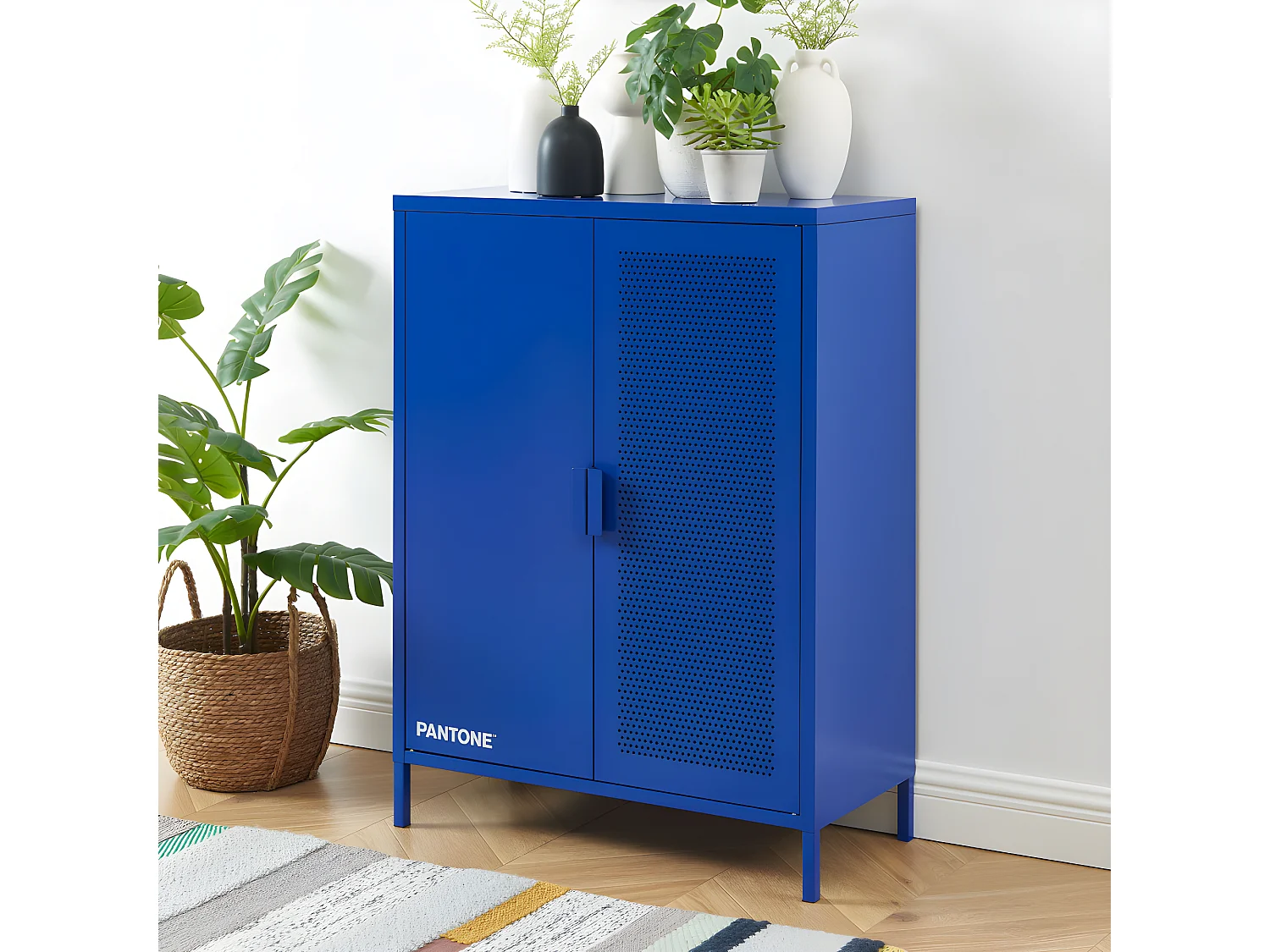 Nino - Buffet haut 2 portes en métal PANTONE H100cm - Bleu électrique