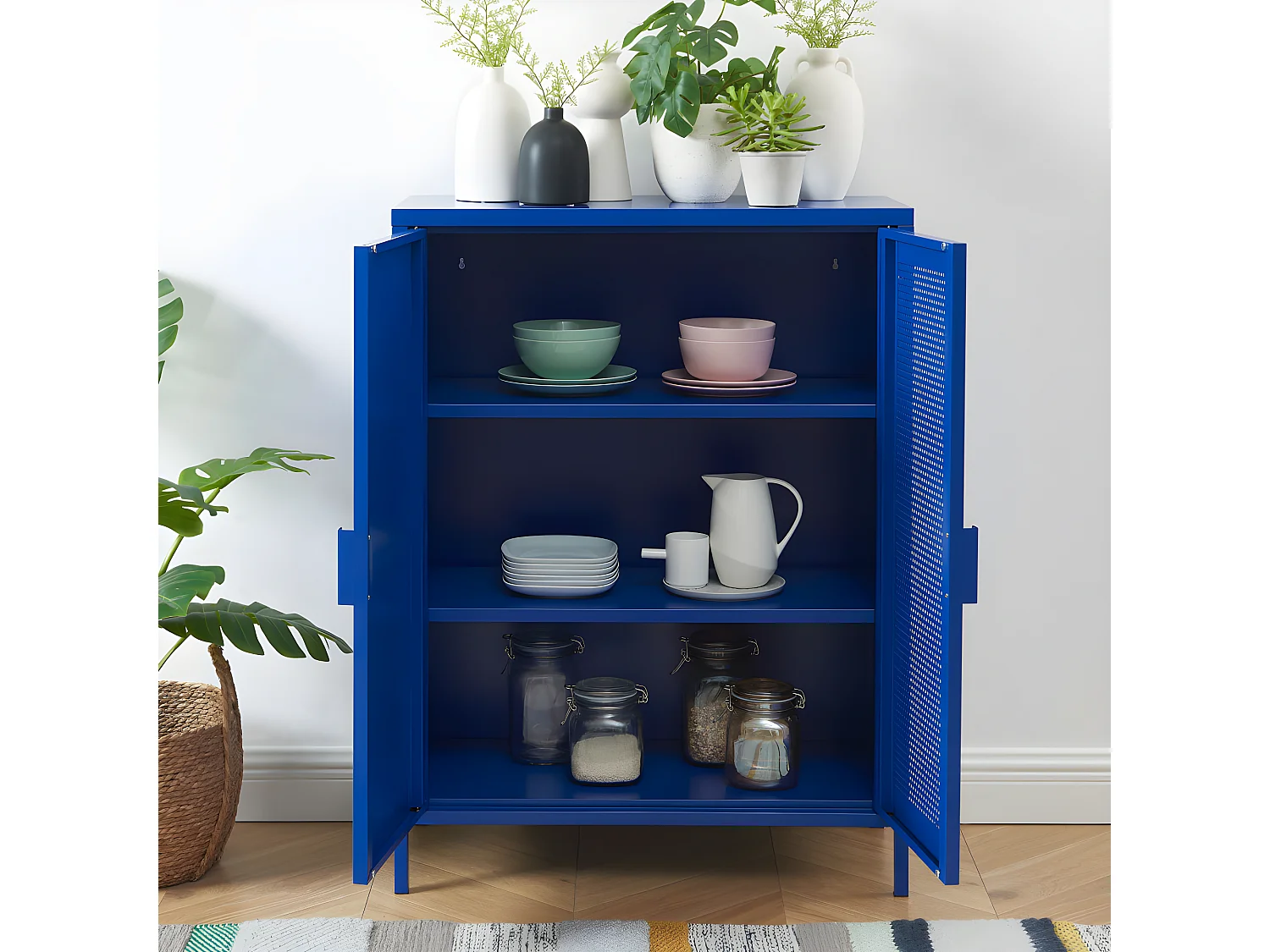 Nino - Buffet haut 2 portes en métal PANTONE H100cm - Bleu électrique