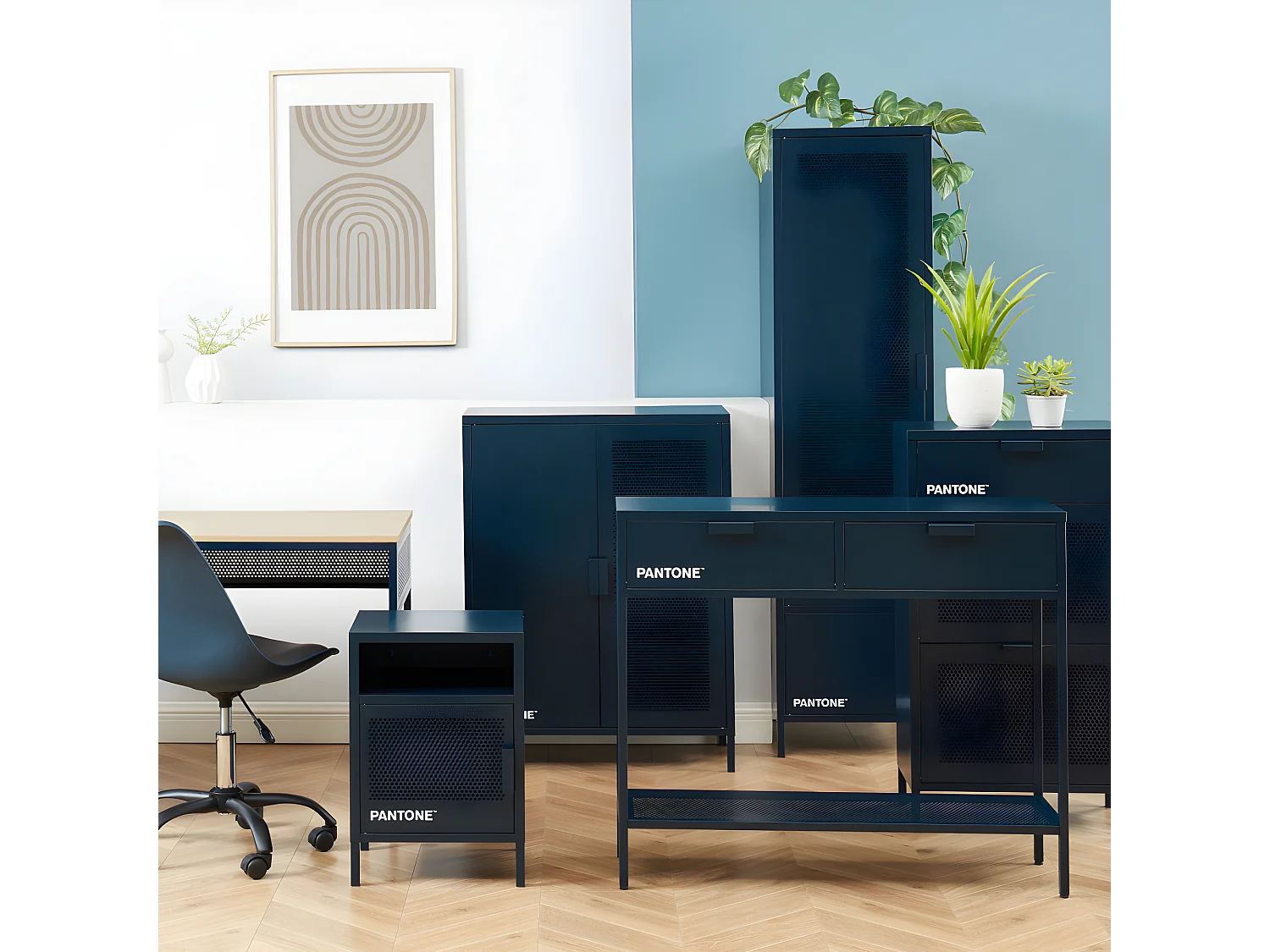 Nino - Buffet haut 2 portes en métal PANTONE H100cm - Bleu électrique