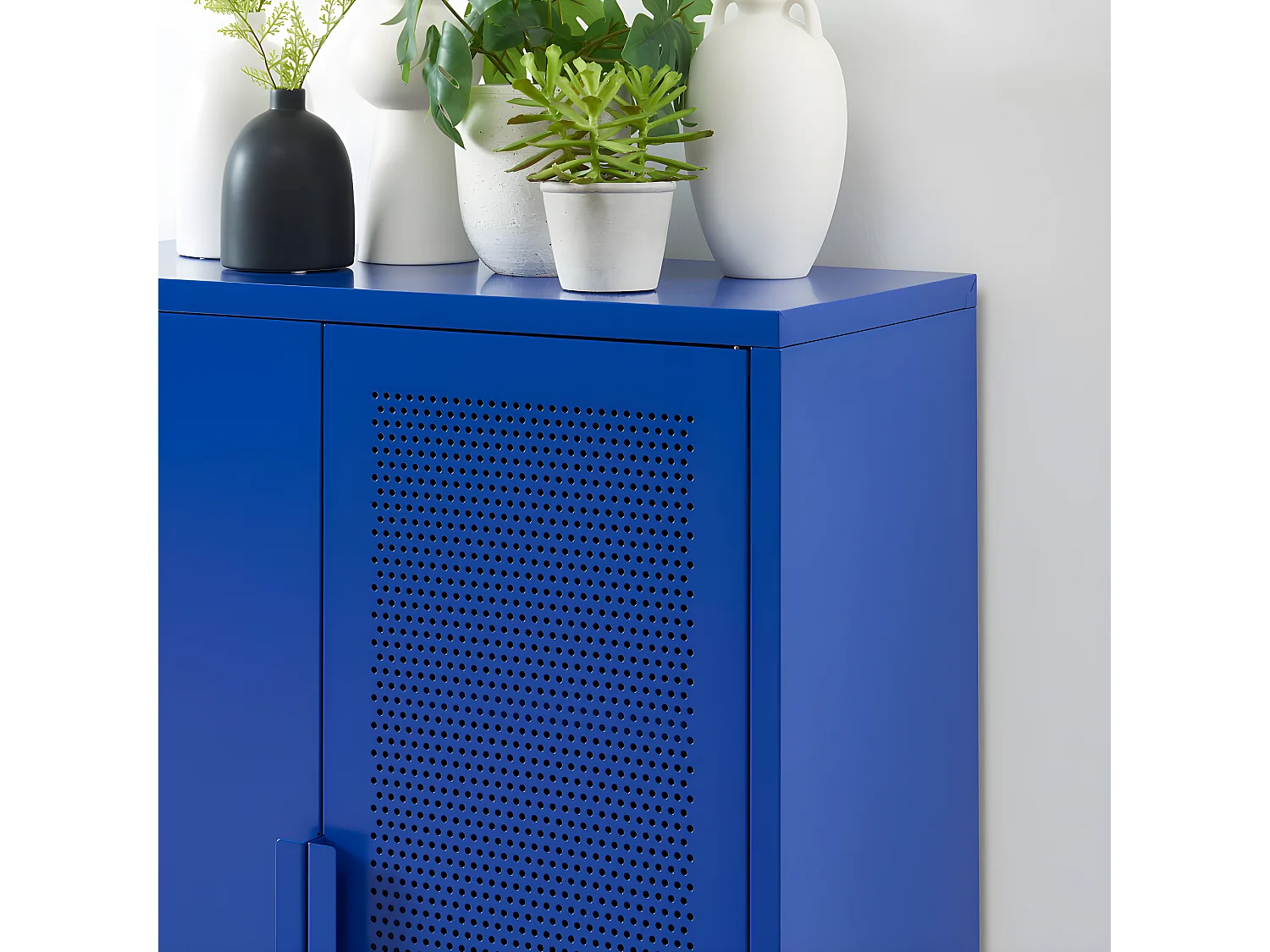 Nino - Buffet haut 2 portes en métal PANTONE H100cm - Bleu électrique