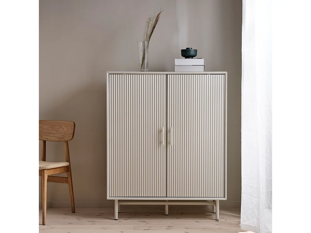 Jura - Buffet haut 2 portes en bois et métal H125cm - Grège