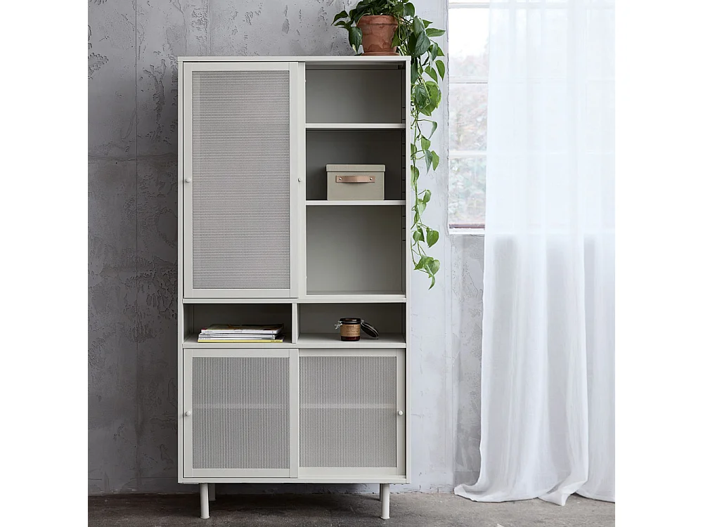 Kiso - Vaisselier 4 portes, 2 niches en métal H180cm - Grège