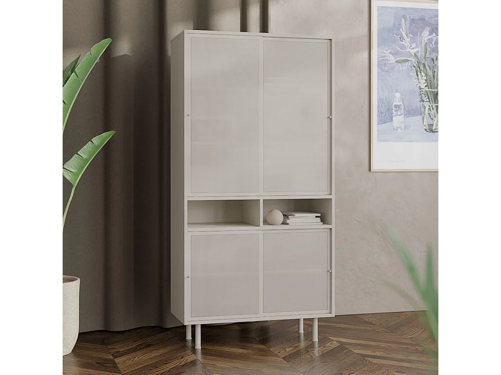 Kiso - Vaisselier 4 portes, 2 niches en métal H180cm - Grège